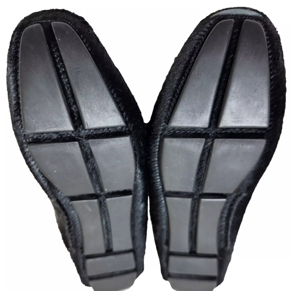 PRADA Pony Calf Hair Driving Loafers COA Sz 37/7 US Logo Charm Black Driver - Picture 14 of 16